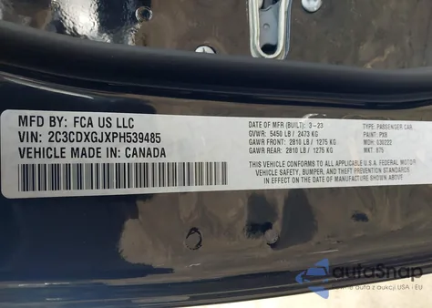 2023 Dodge Charger Scat Pack Widebody из США, поврежденный, VIN 2C3CDXGJXPH539485